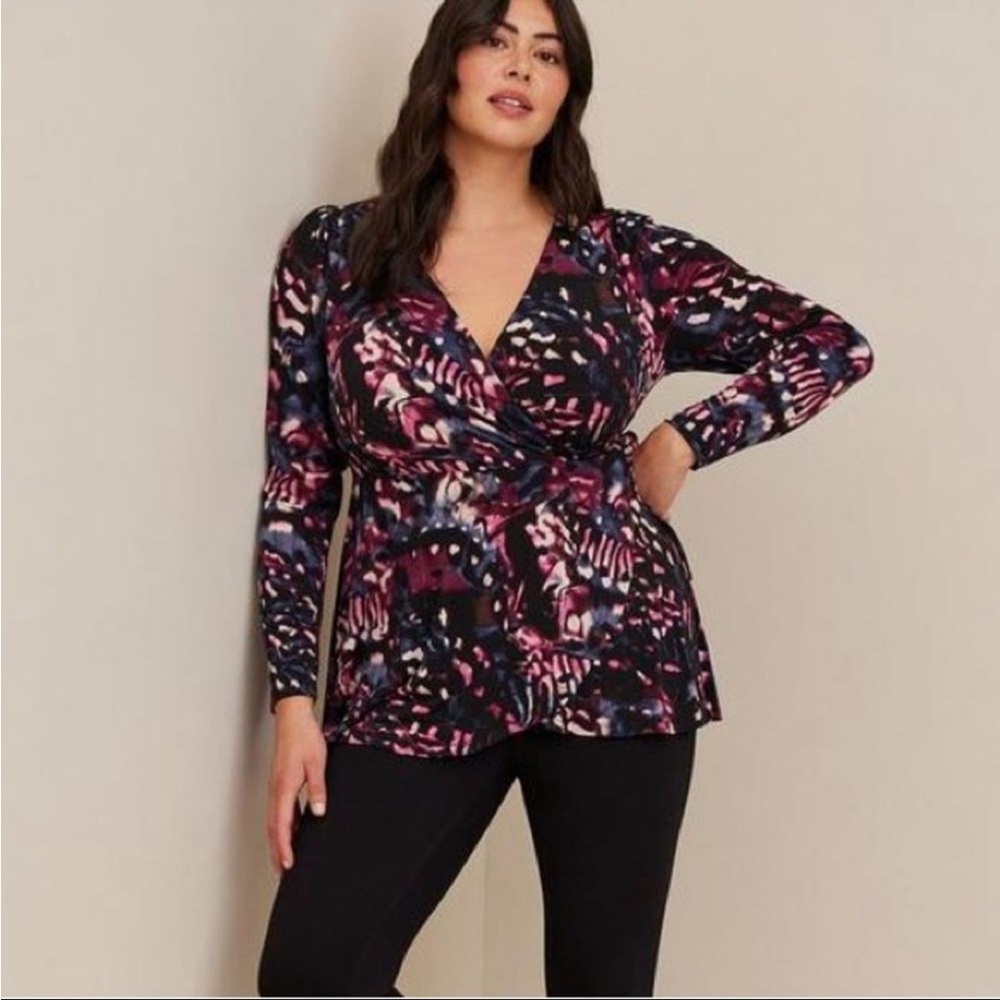 Torrid Knit Multicolor Surplice Wrap Long Sleeve Top